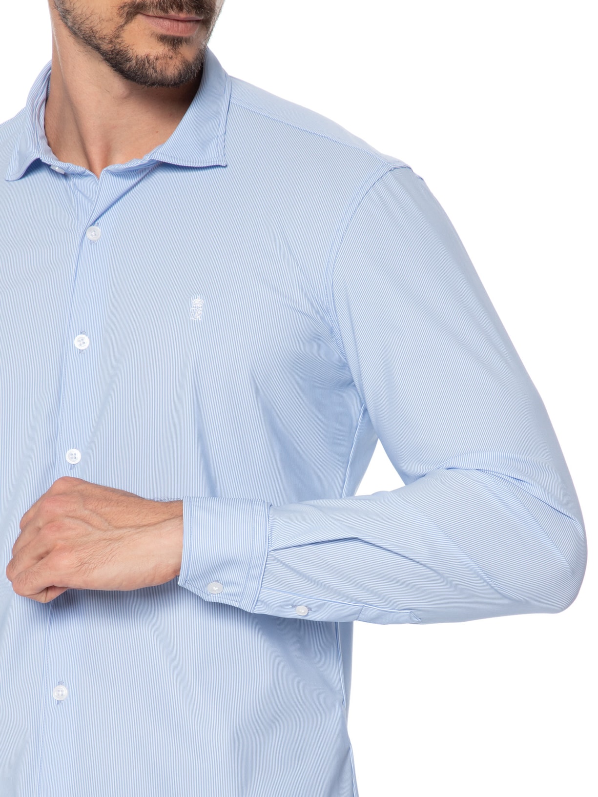 Camisa Masculina Power Poliamida Mini Listras Azul Sergio K