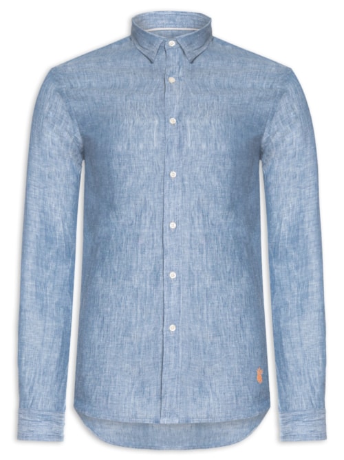 Camisa Masculina Puro Linho - Azul