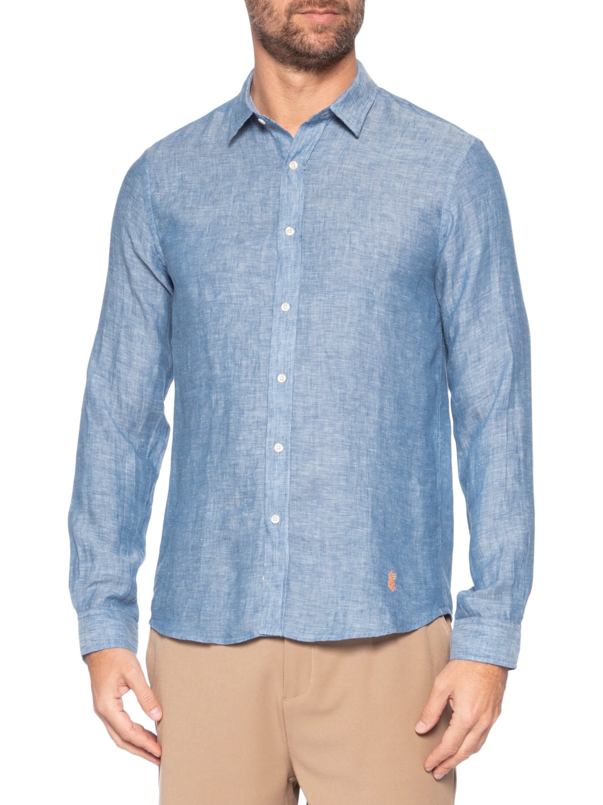 Camisa Masculina Puro Linho Azul Pineapple
