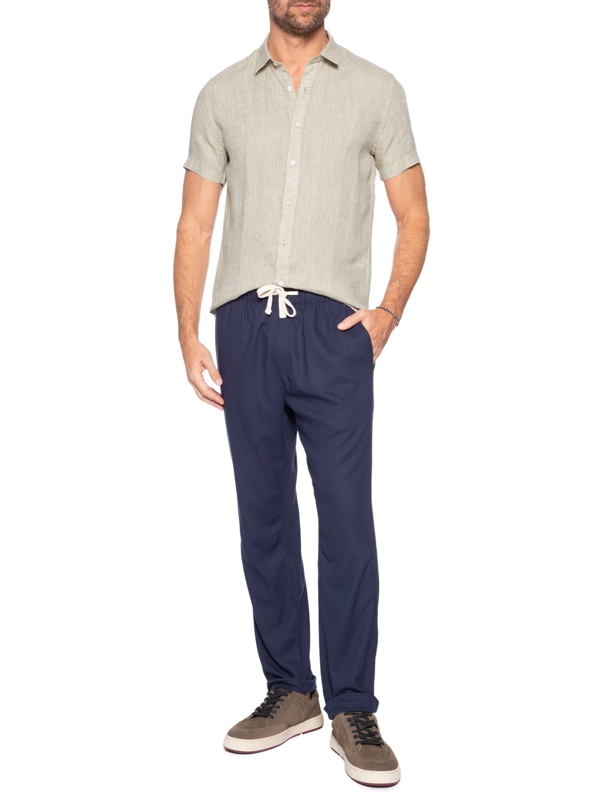Camisa Masculina Puro Linho Bege Pineapple