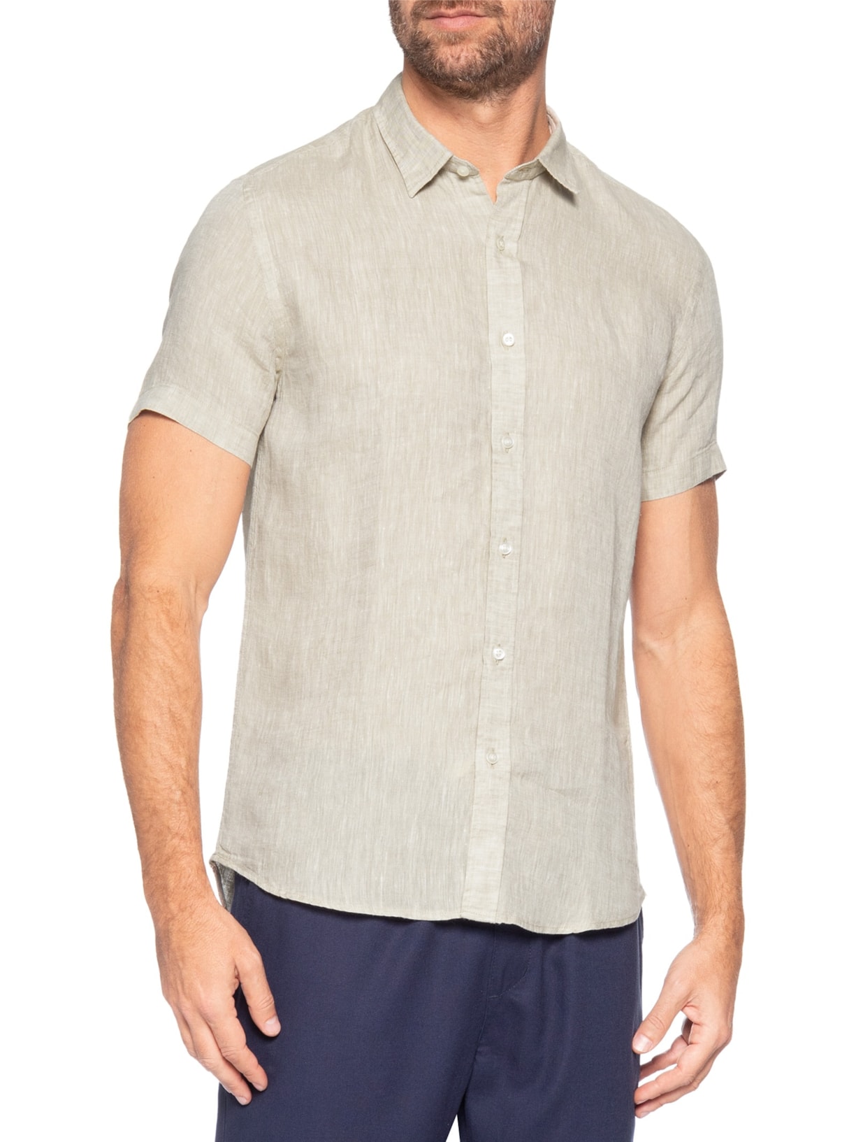 Camisa Masculina Puro Linho Bege Pineapple