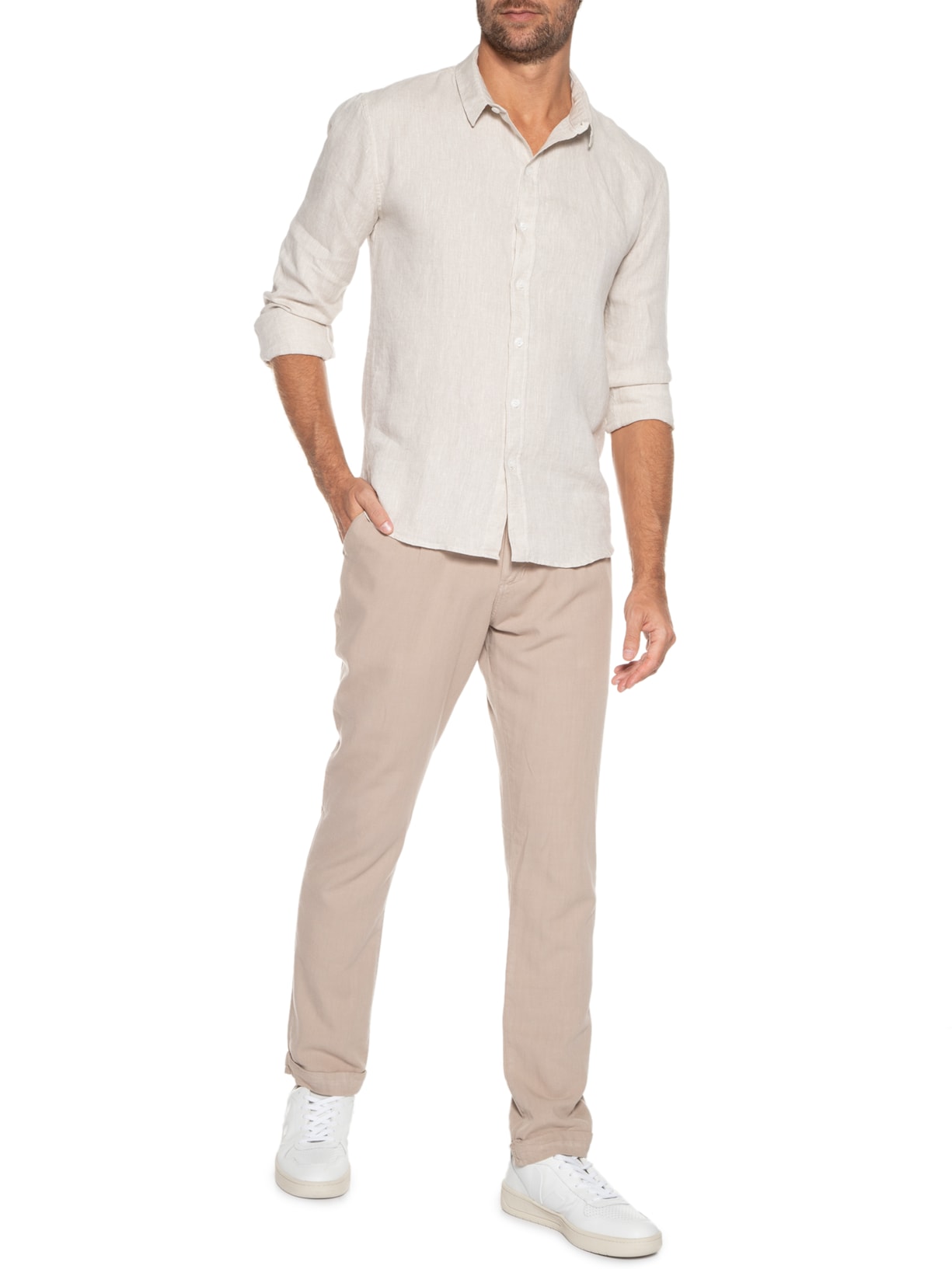 Camisa Masculina Puro Linho Cores Bege Barche