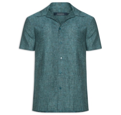 Camisa Masculina Puro Linho Gola Esporte - Verde