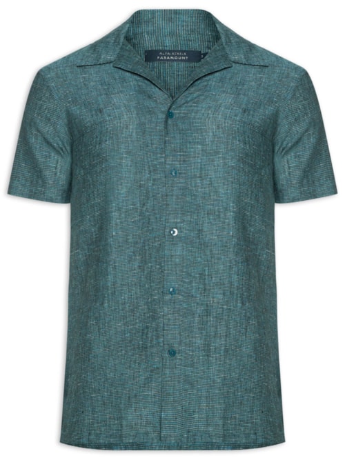 Camisa Masculina Puro Linho Gola Esporte - Verde