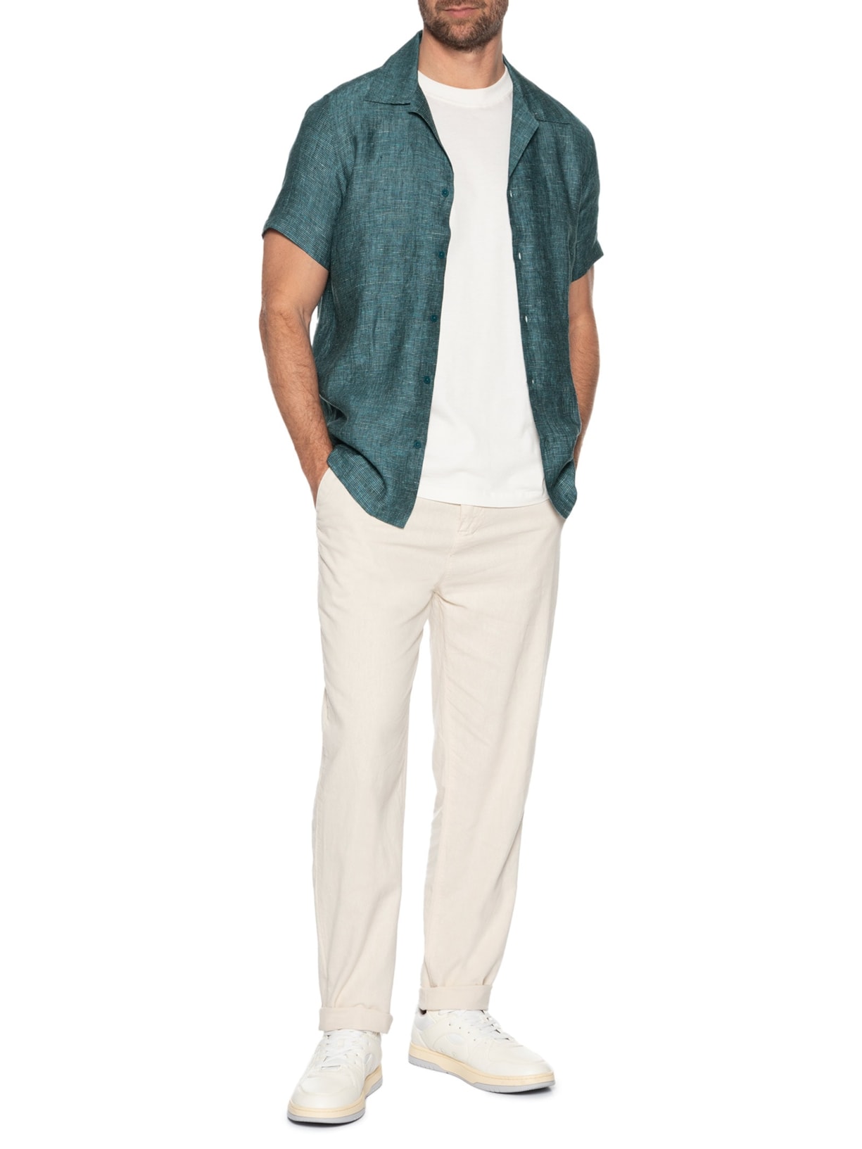 Camisa Masculina Puro Linho Gola Esporte Verde Paramount Alfaiataria