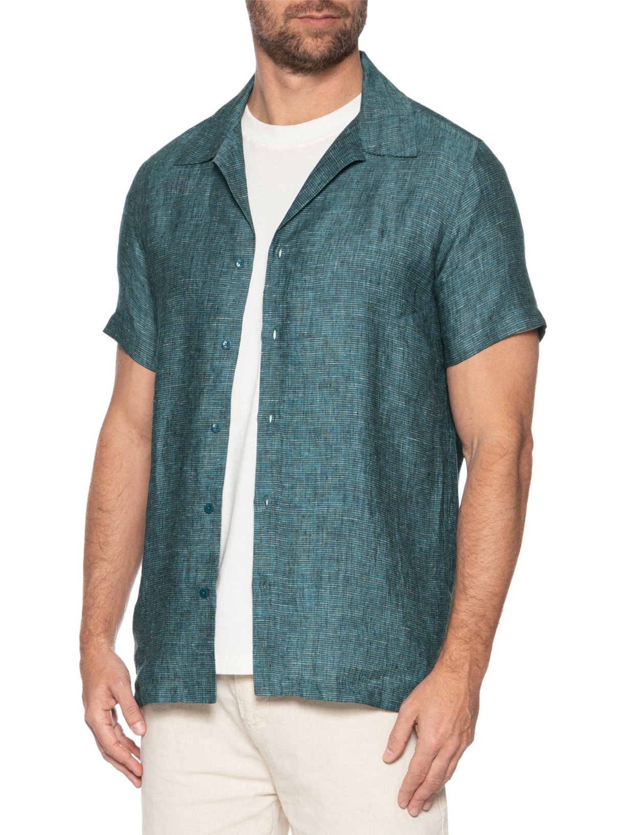 Camisa Masculina Puro Linho Gola Esporte Verde Paramount Alfaiataria