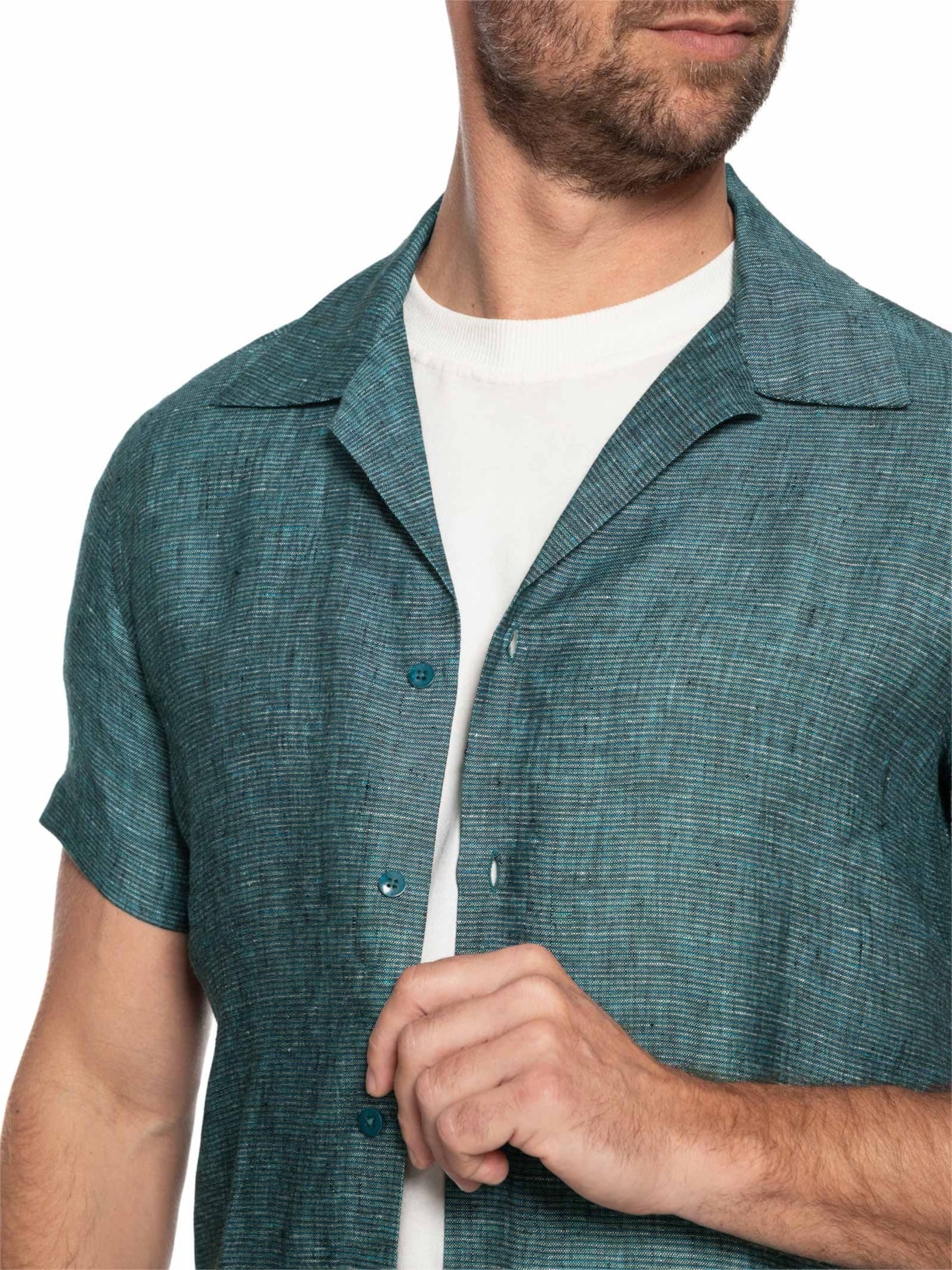 Camisa Masculina Puro Linho Gola Esporte Verde Paramount Alfaiataria