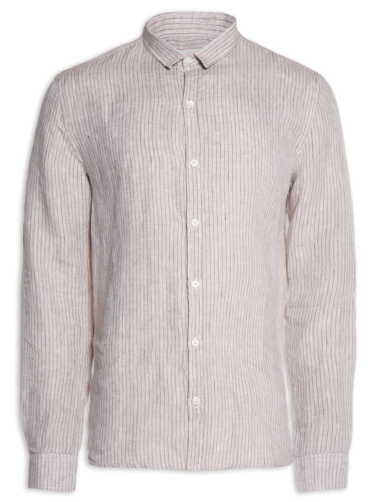 Camisa Masculina Puro Linho Listrada - Bege