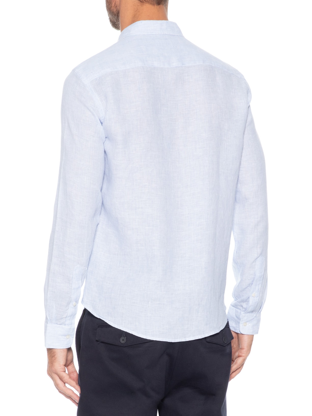 Camisa Masculina Puro Linho Listrado Azul Pineapple
