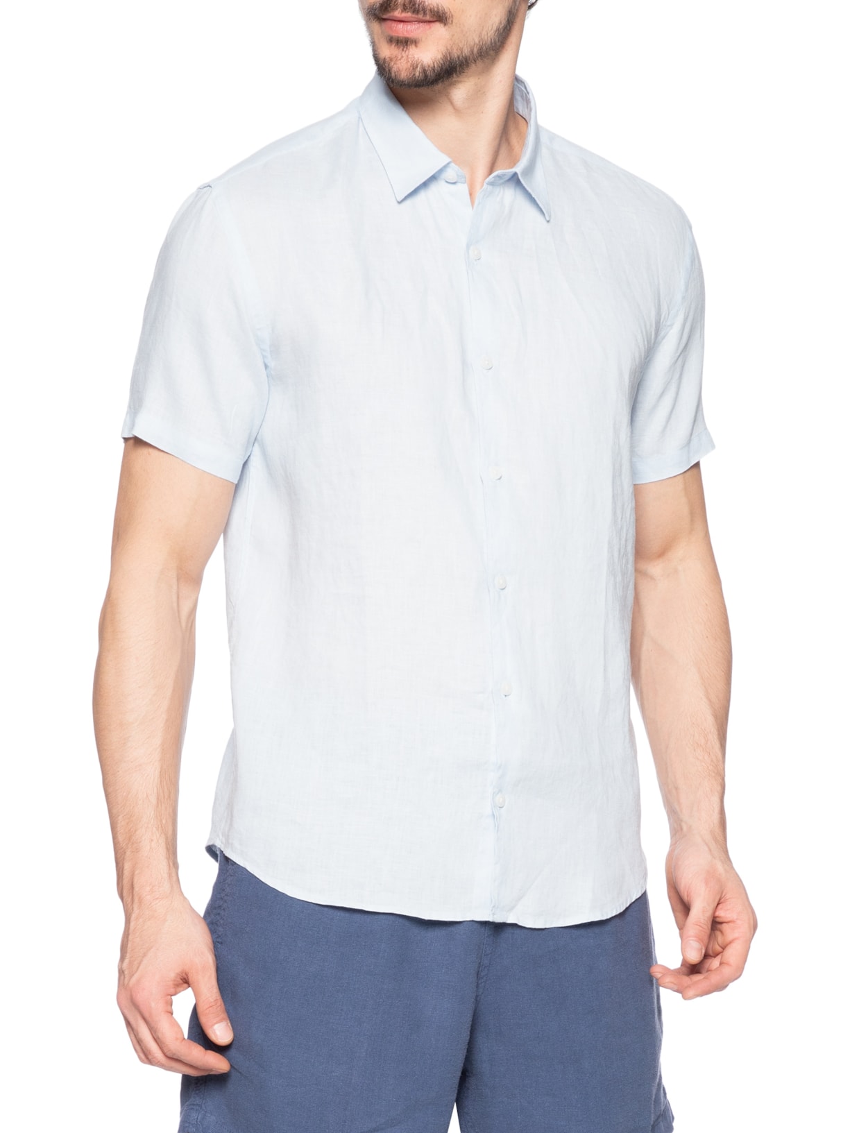 Camisa Masculina Puro Linho Lumiar Azul Foxton