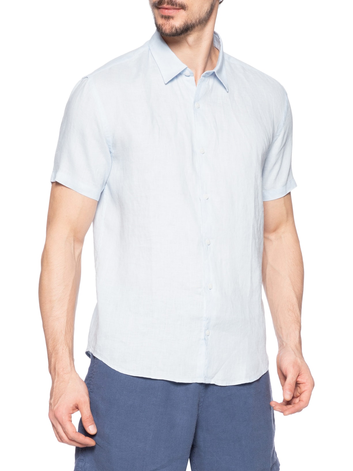 Camisa Masculina Puro Linho Lumiar Azul Foxton