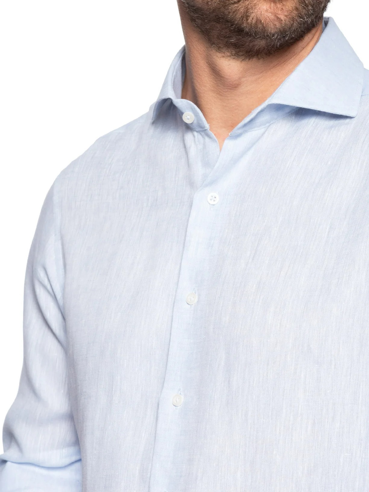 Camisa Masculina Puro Linho Manga Longa Azul Paramount Alfaiataria