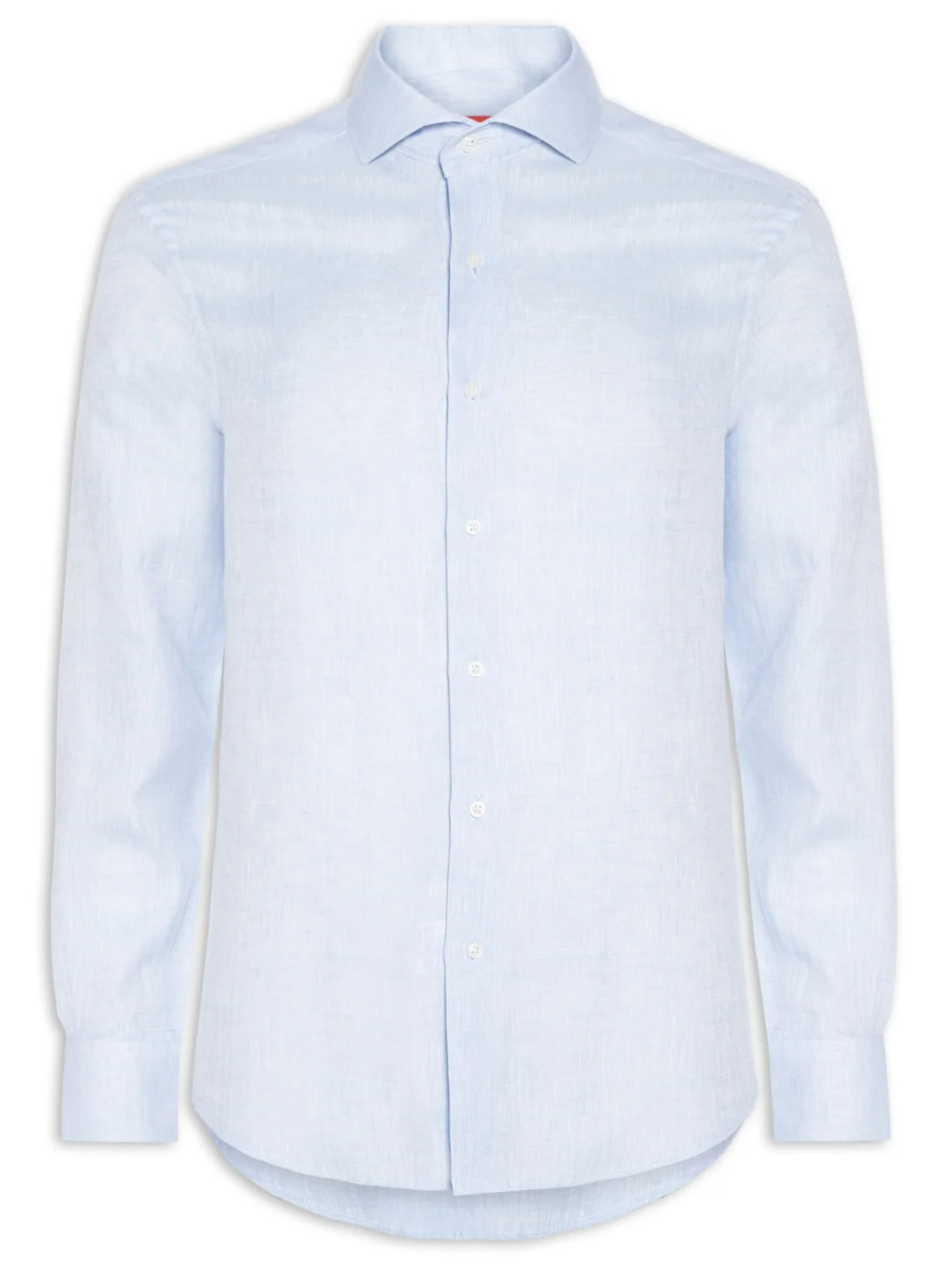 Camisa Masculina Puro Linho Manga Longa Azul Paramount Alfaiataria