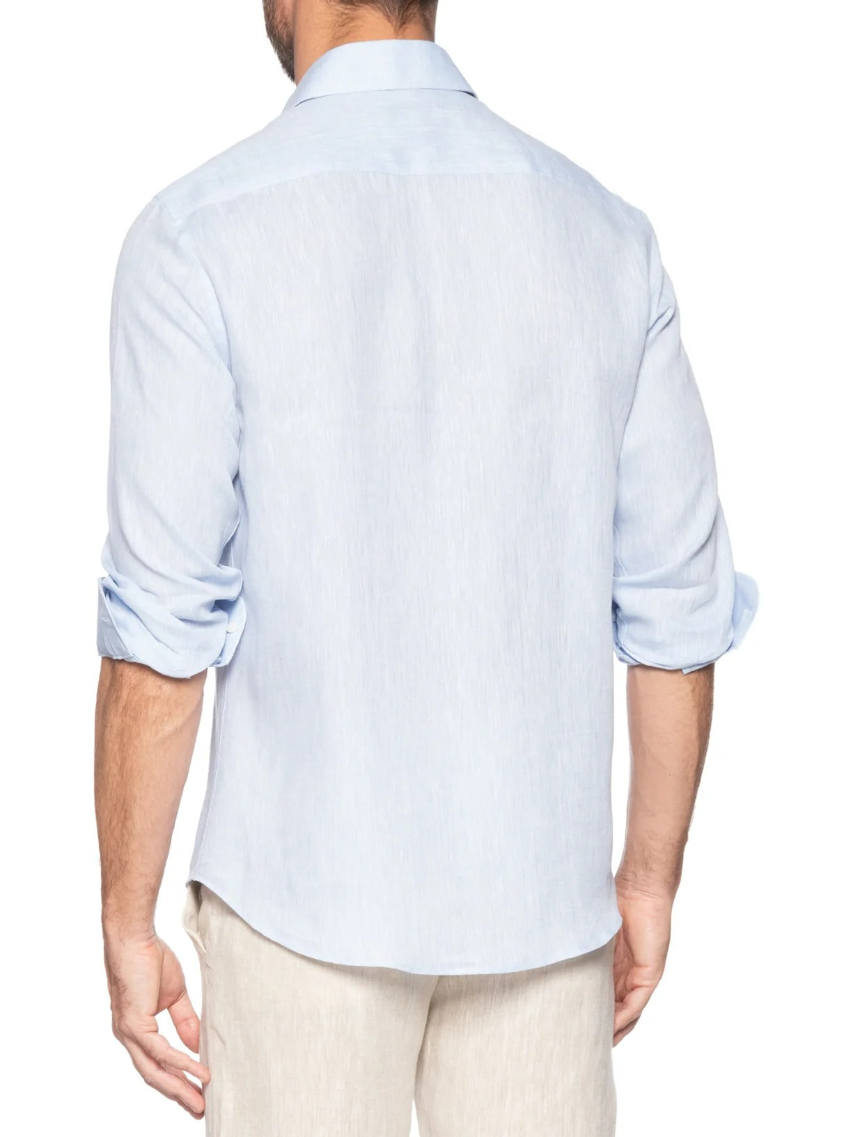 Camisa Masculina Puro Linho Manga Longa Azul Paramount Alfaiataria