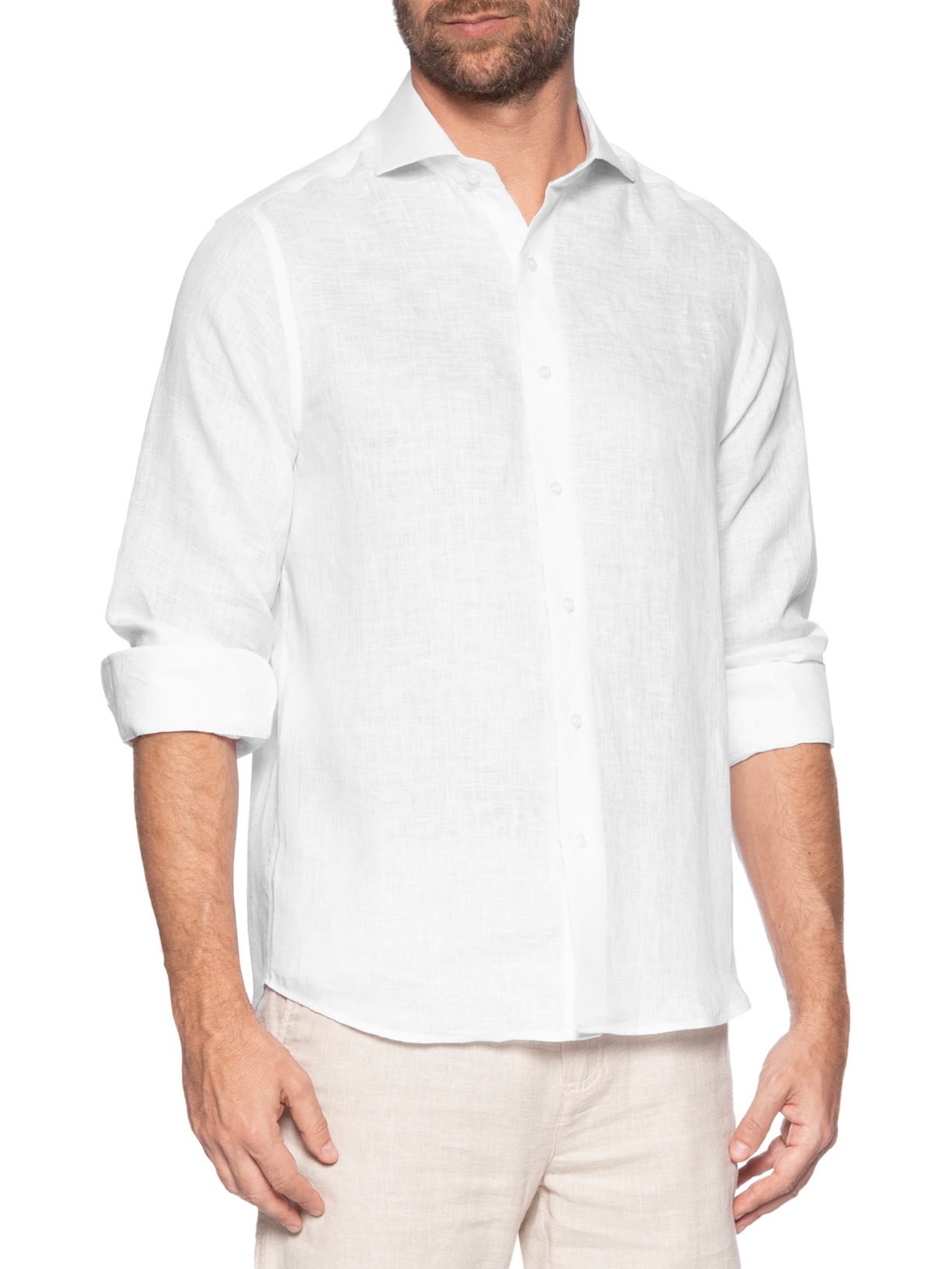 Camisa Masculina Puro Linho Manga Longa Branco Paramount Alfaiataria