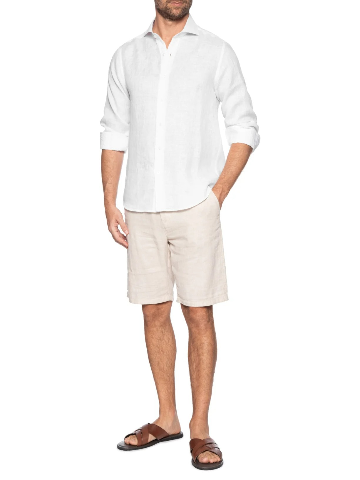 Camisa Masculina Puro Linho Manga Longa Branco Paramount Alfaiataria