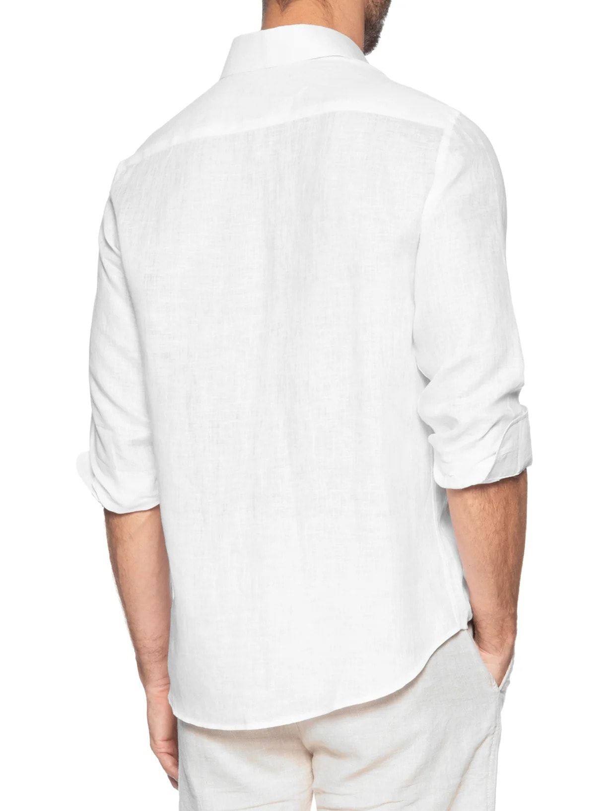 Camisa Masculina Puro Linho Manga Longa Branco Paramount Alfaiataria
