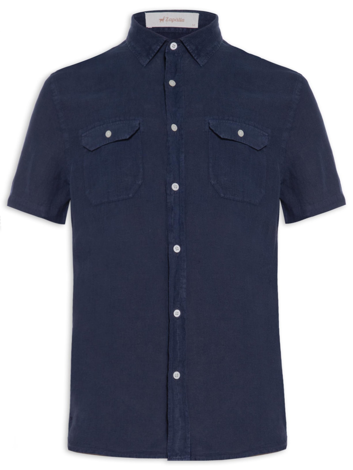 Camisa Masculina Puro Linho Tinturado Bolso - Azul