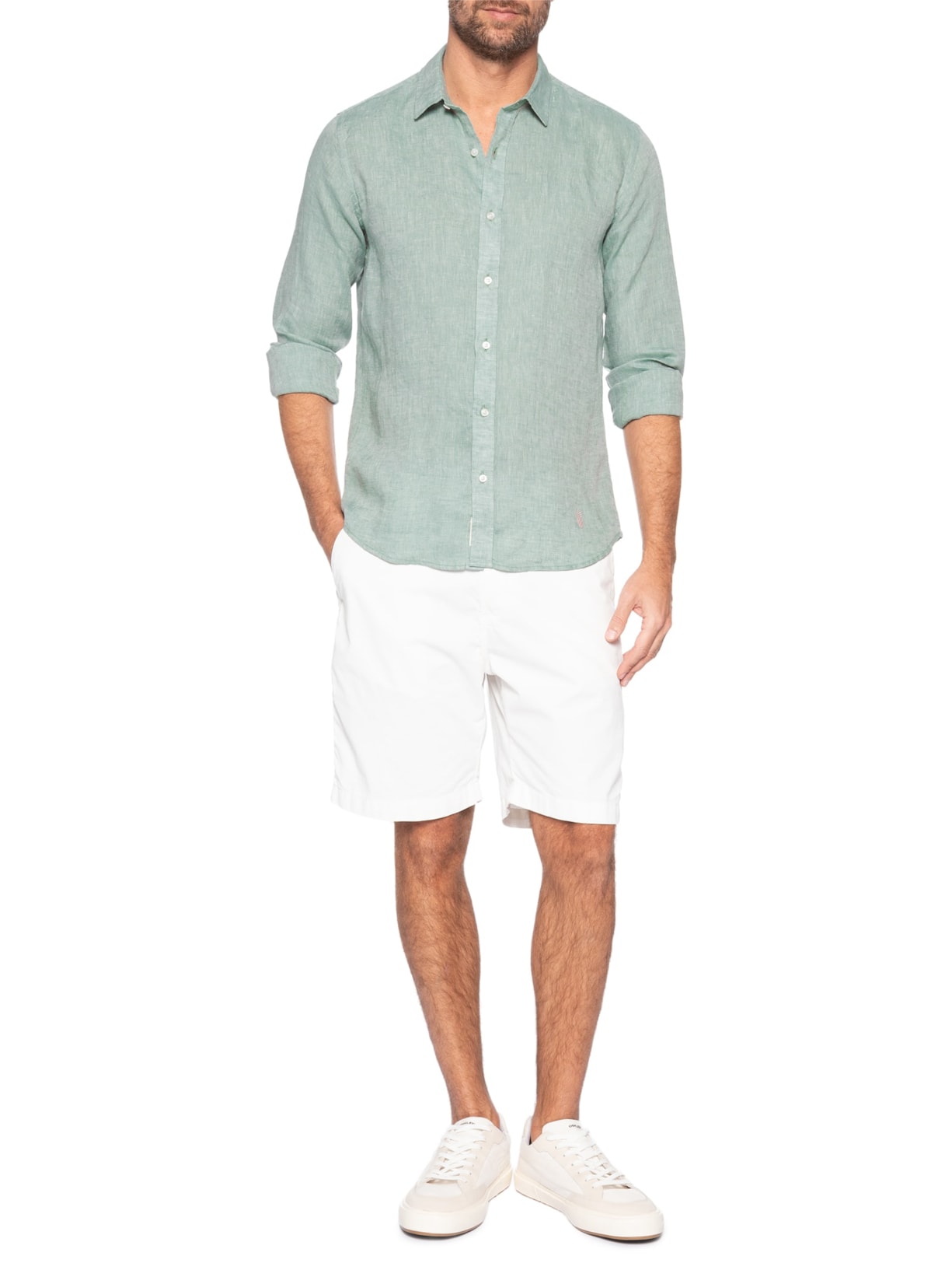 Camisa Masculina Puro Linho Verde Pineapple