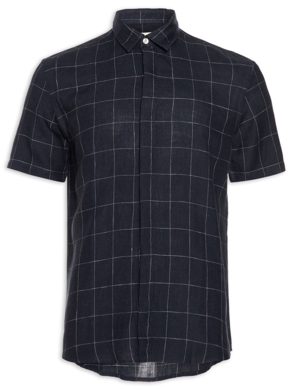 Camisa Masculina Puro Linho Xadrez Egeu - Azul