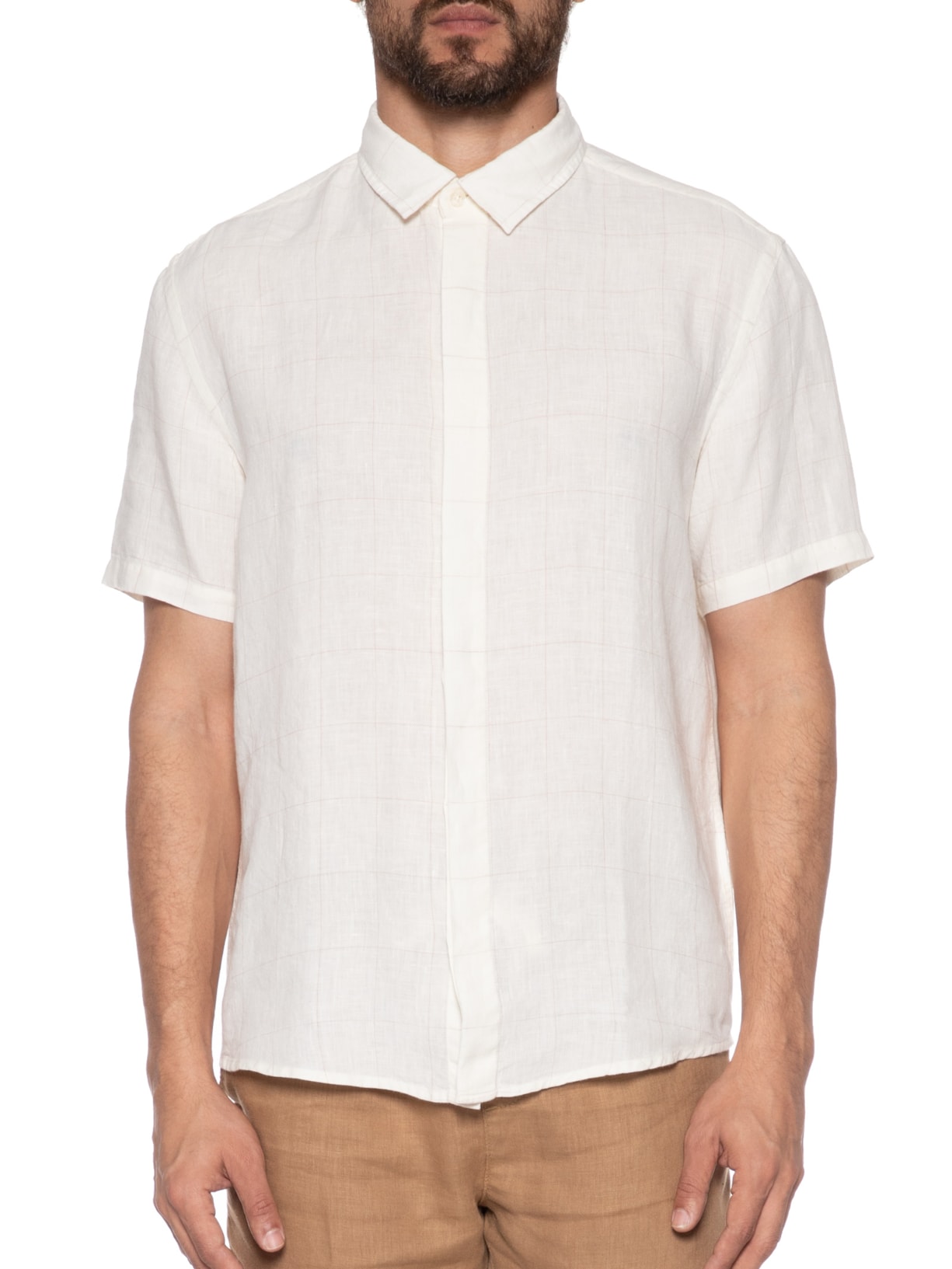 Camisa Masculina Puro Linho Xadrez Egeu Bege Foxton