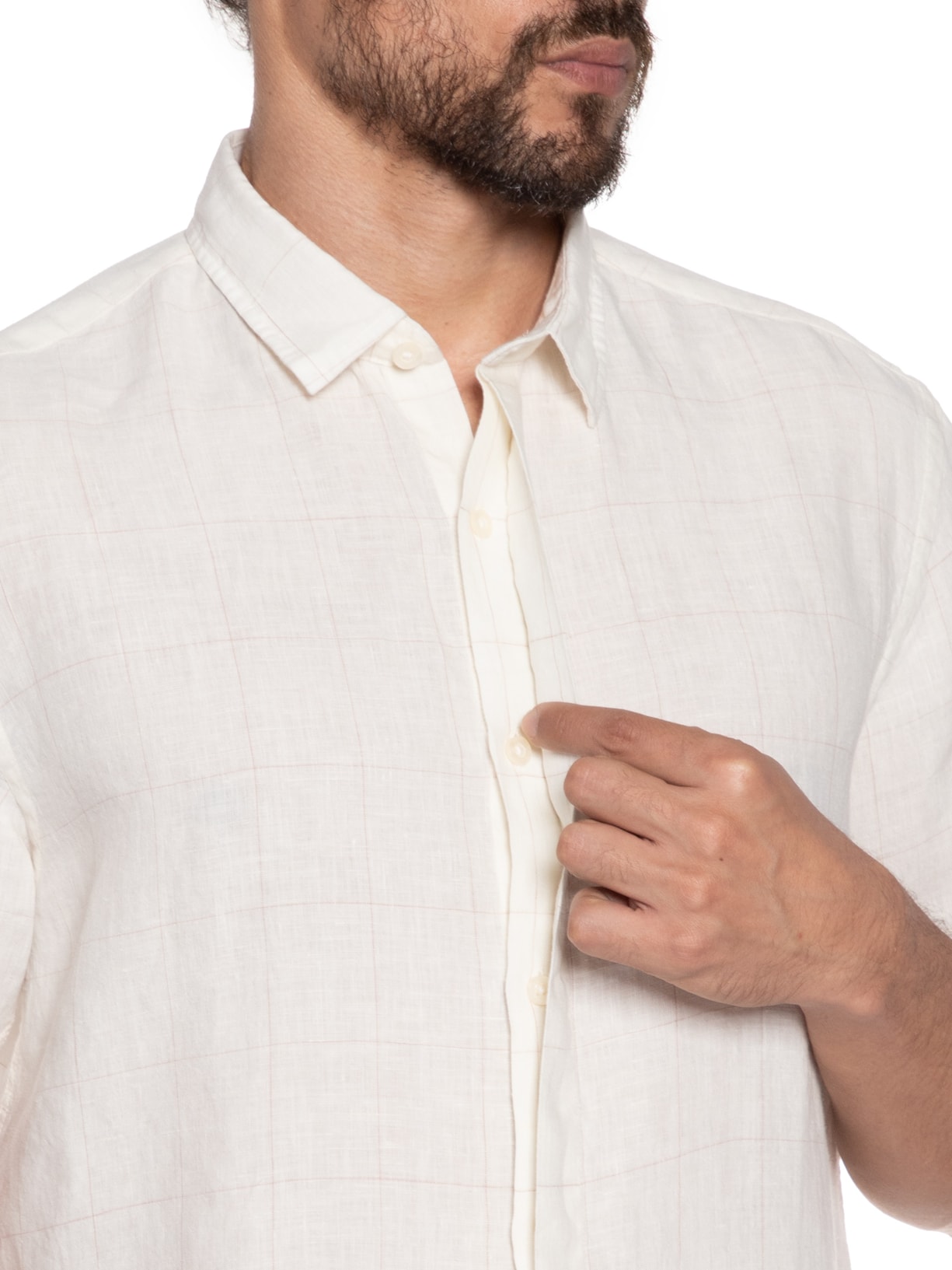 Camisa Masculina Puro Linho Xadrez Egeu Bege Foxton