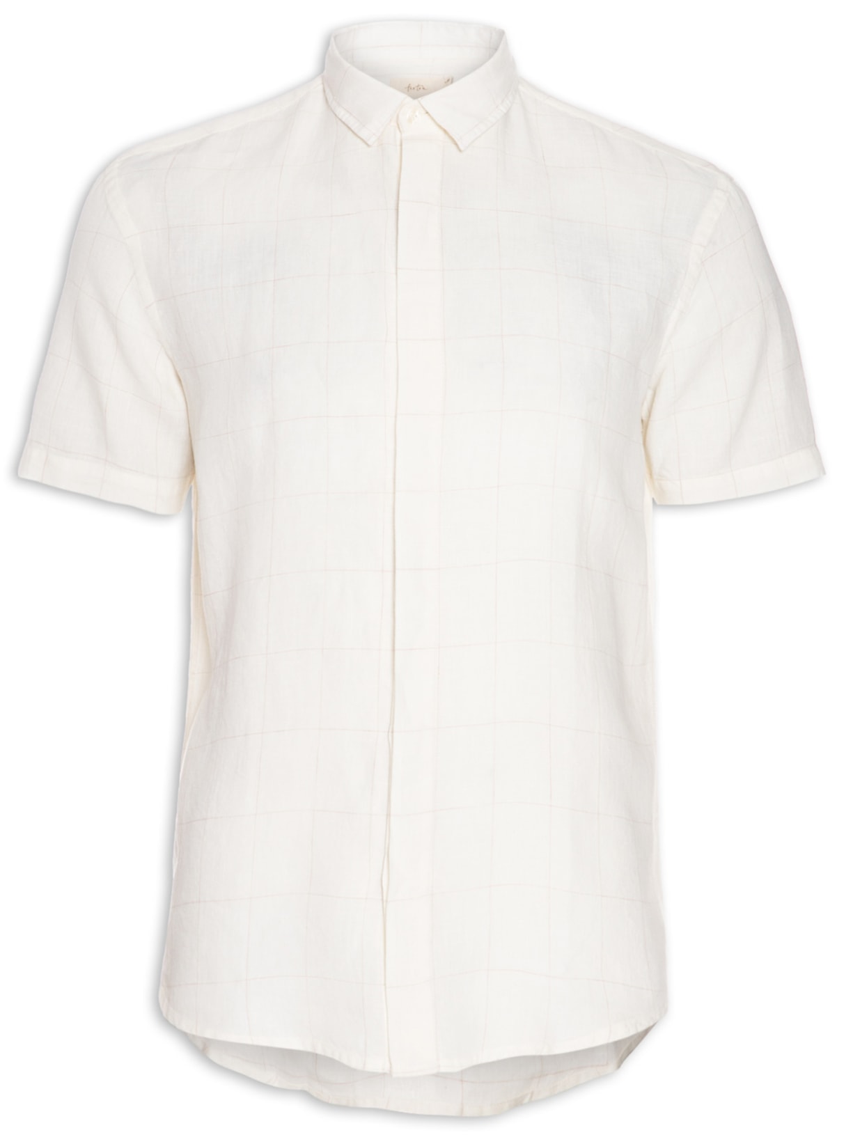 Camisa Masculina Puro Linho Xadrez Egeu Bege Foxton