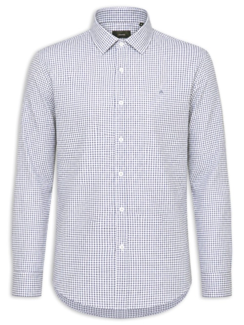 Camisa Masculina Regular Em Algodão Fio 60 Xadrez - Cinza