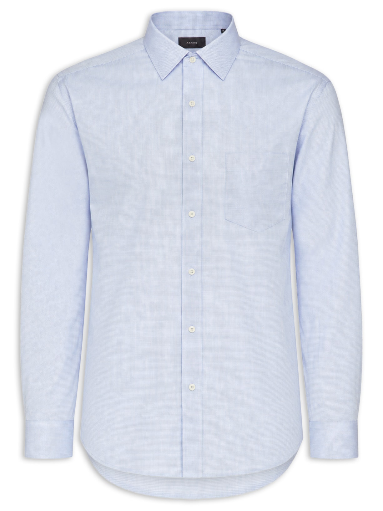 Camisa Masculina Regular em Algodão Micro Xadrez Azul Aramis