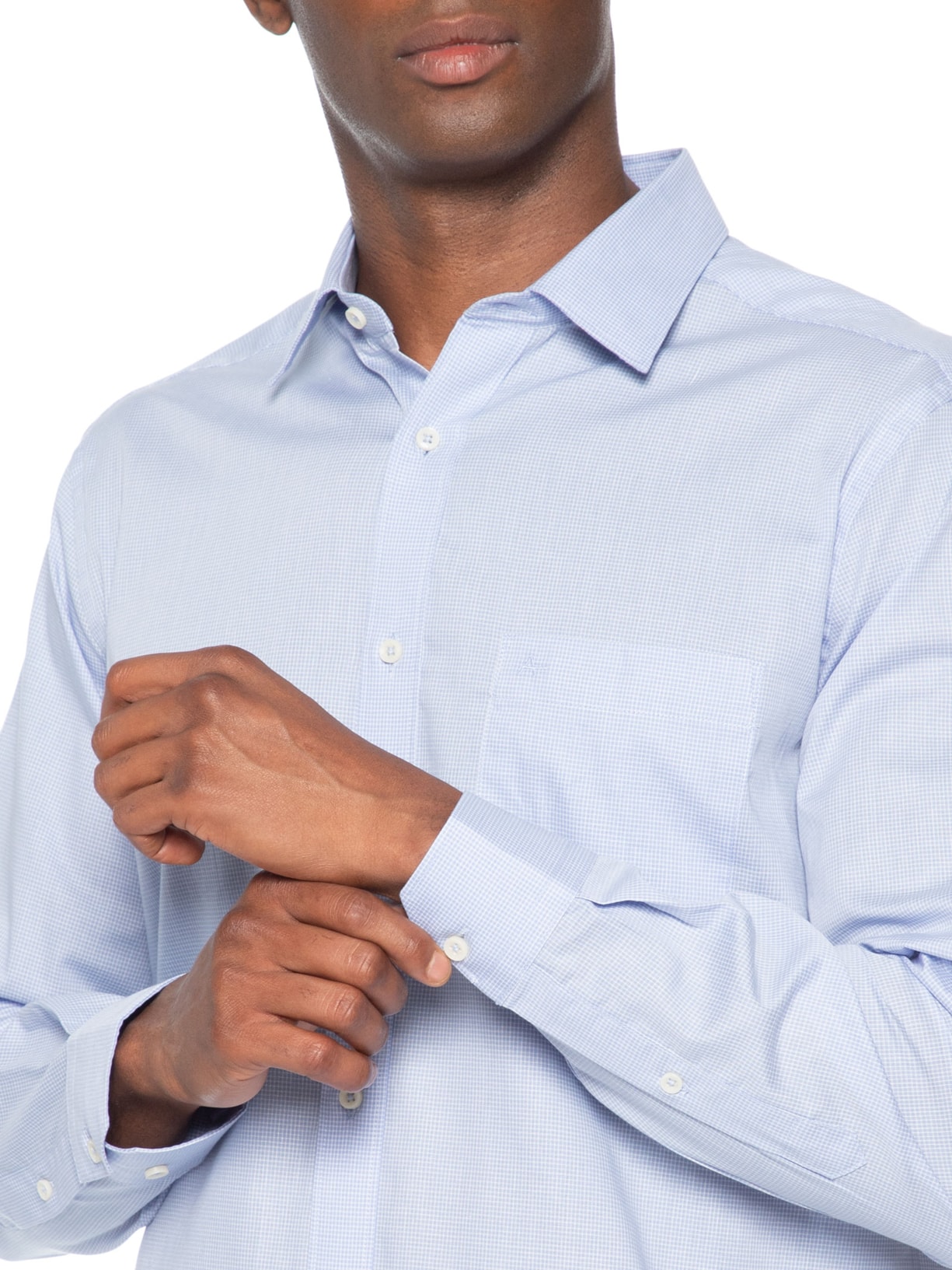 Camisa Masculina Regular em Algodão Micro Xadrez Azul Aramis
