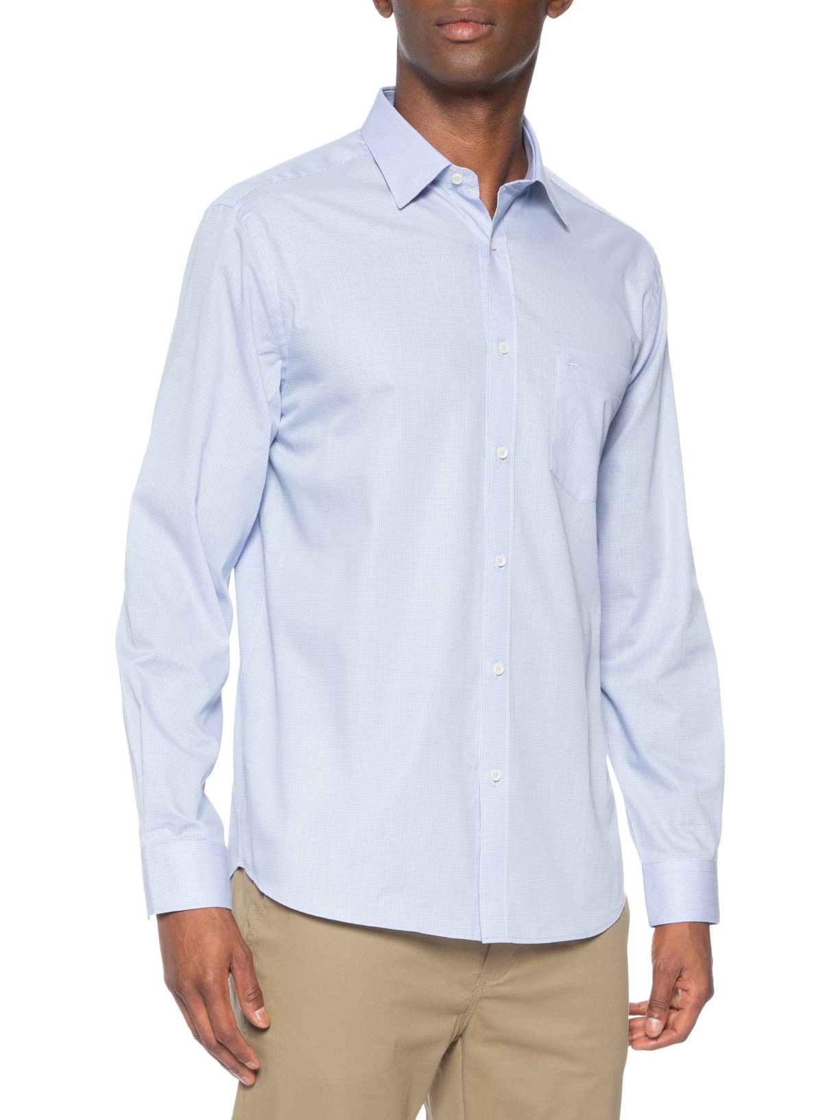 Camisa Masculina Regular em Algodão Micro Xadrez – Azul Aramis