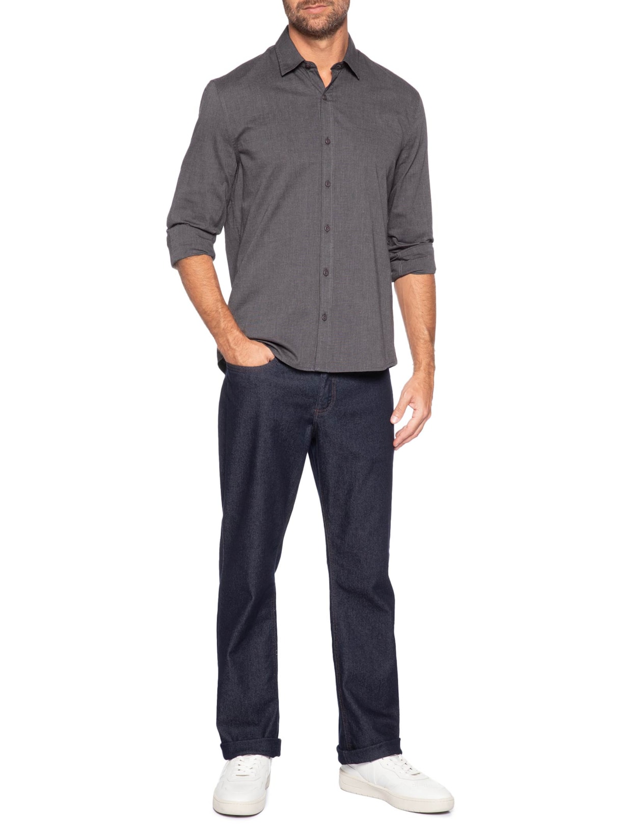 Camisa Masculina Regular Fil a Fil Preto Calvin Klein Jeans