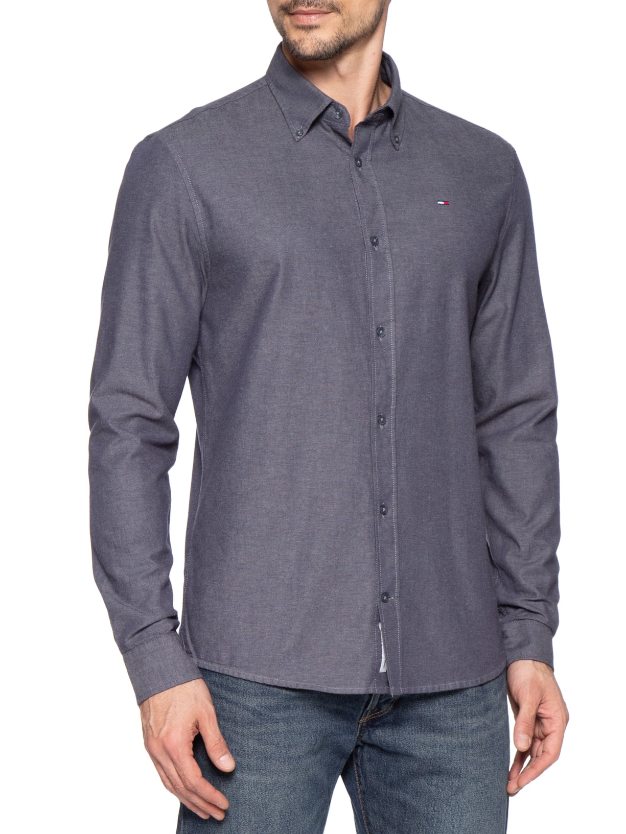 Camisa Masculina Regular Fit Button Down em Oxford Azul Tommy Jeans