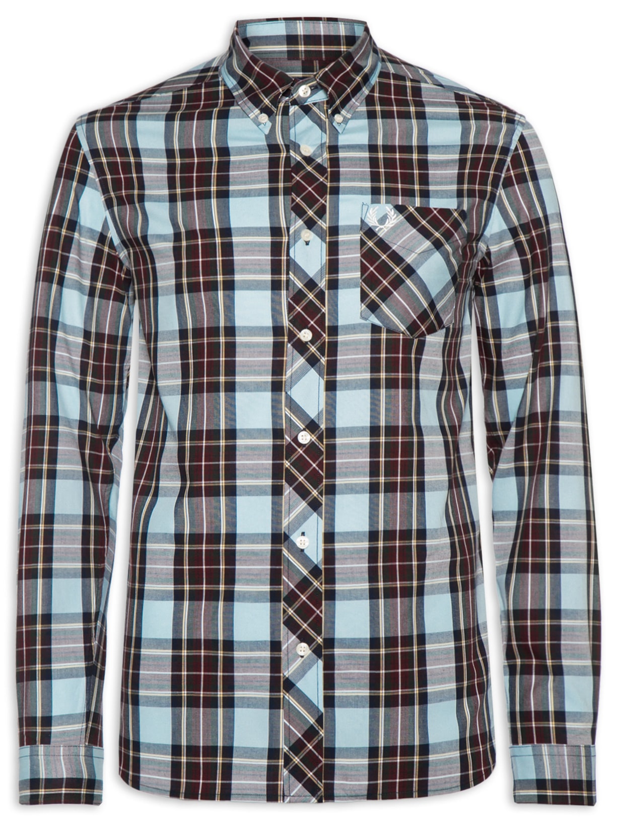 Camisa Masculina Regular Fit Classic Tartan Em Algodão Azul Fred Perry