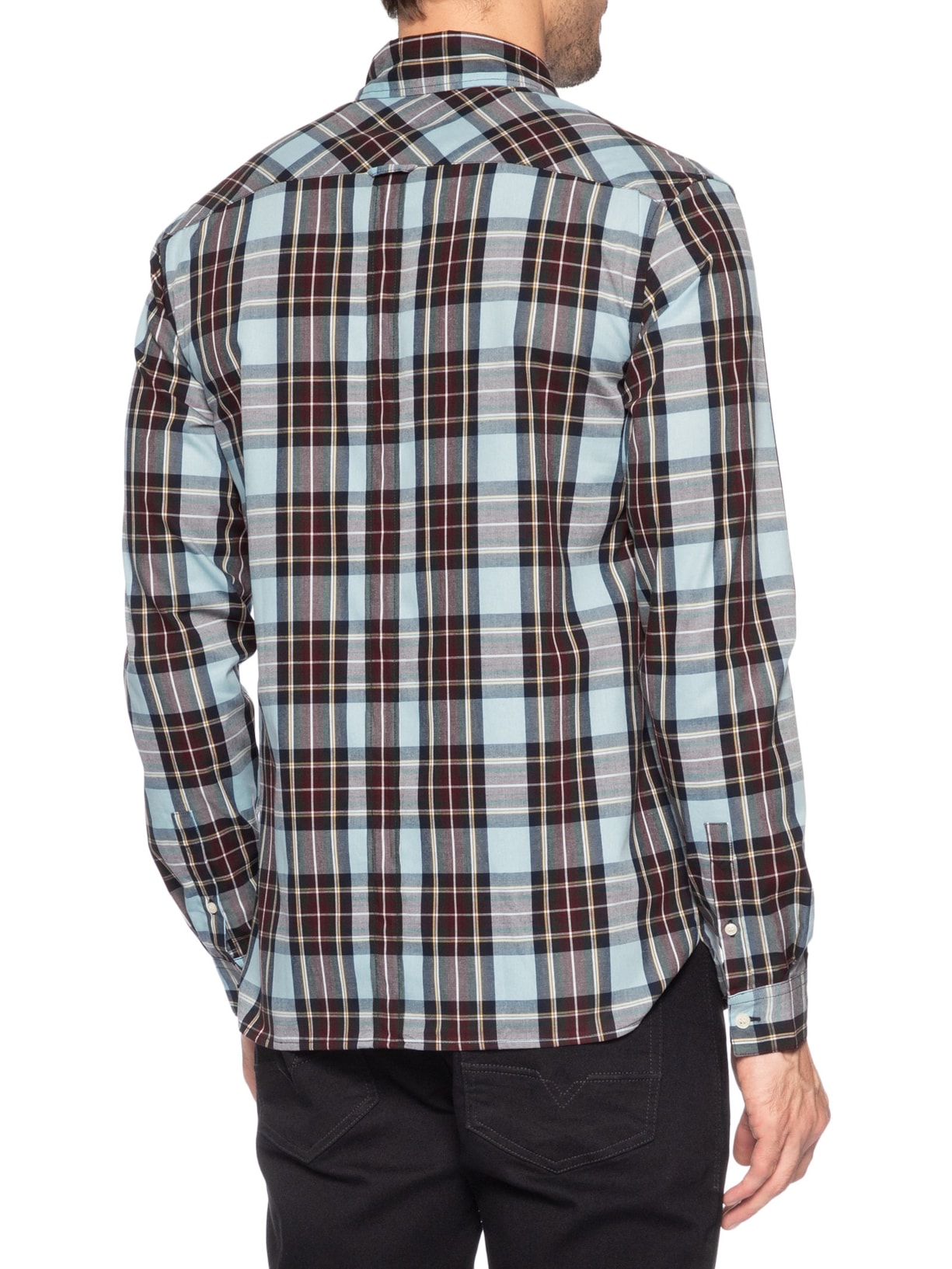 Camisa Masculina Regular Fit Classic Tartan Em Algodão Azul Fred Perry