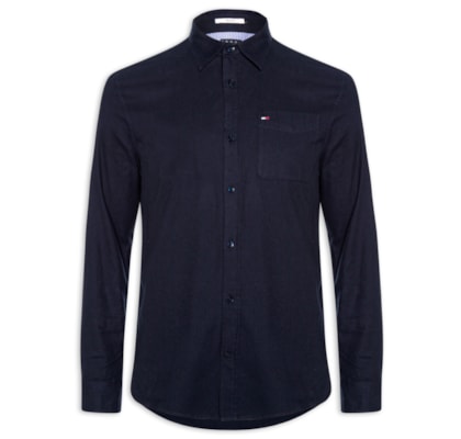 Camisa Masculina Regular Fit Com Bolso - Azul