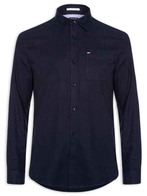 Camisa Masculina Regular Fit Com Bolso - Azul
