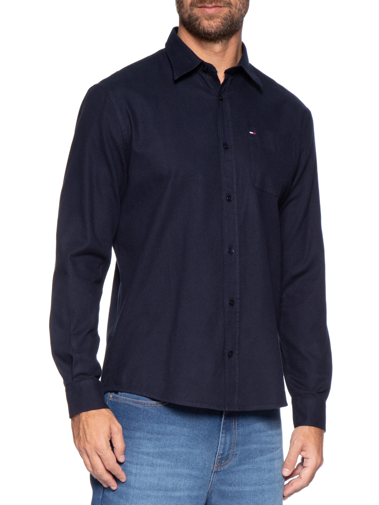Camisa Masculina Regular Fit Com Bolso Azul Tommy Jeans