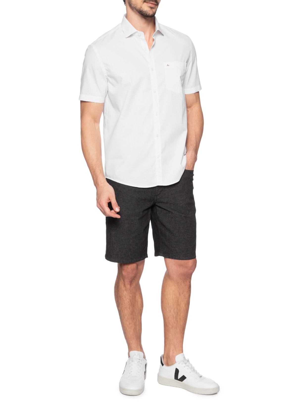 Camisa Masculina Regular Fit Com Bolso   Branco Aramis