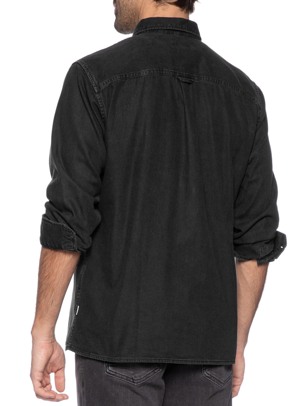 Camisa Masculina Regular Fit Com Bolsos Algodão Orgânico Preto Jack & Jones