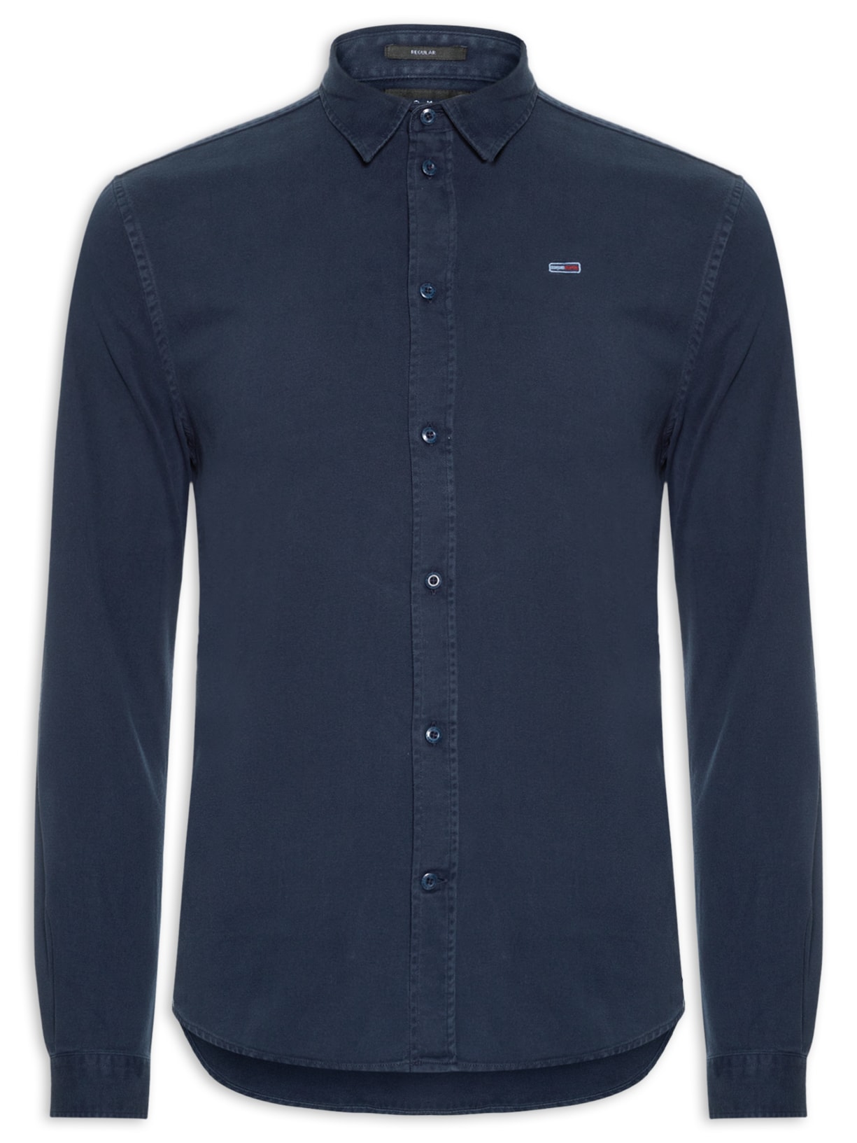 Camisa Masculina Regular Fit Em Oxford Lavado - Azul