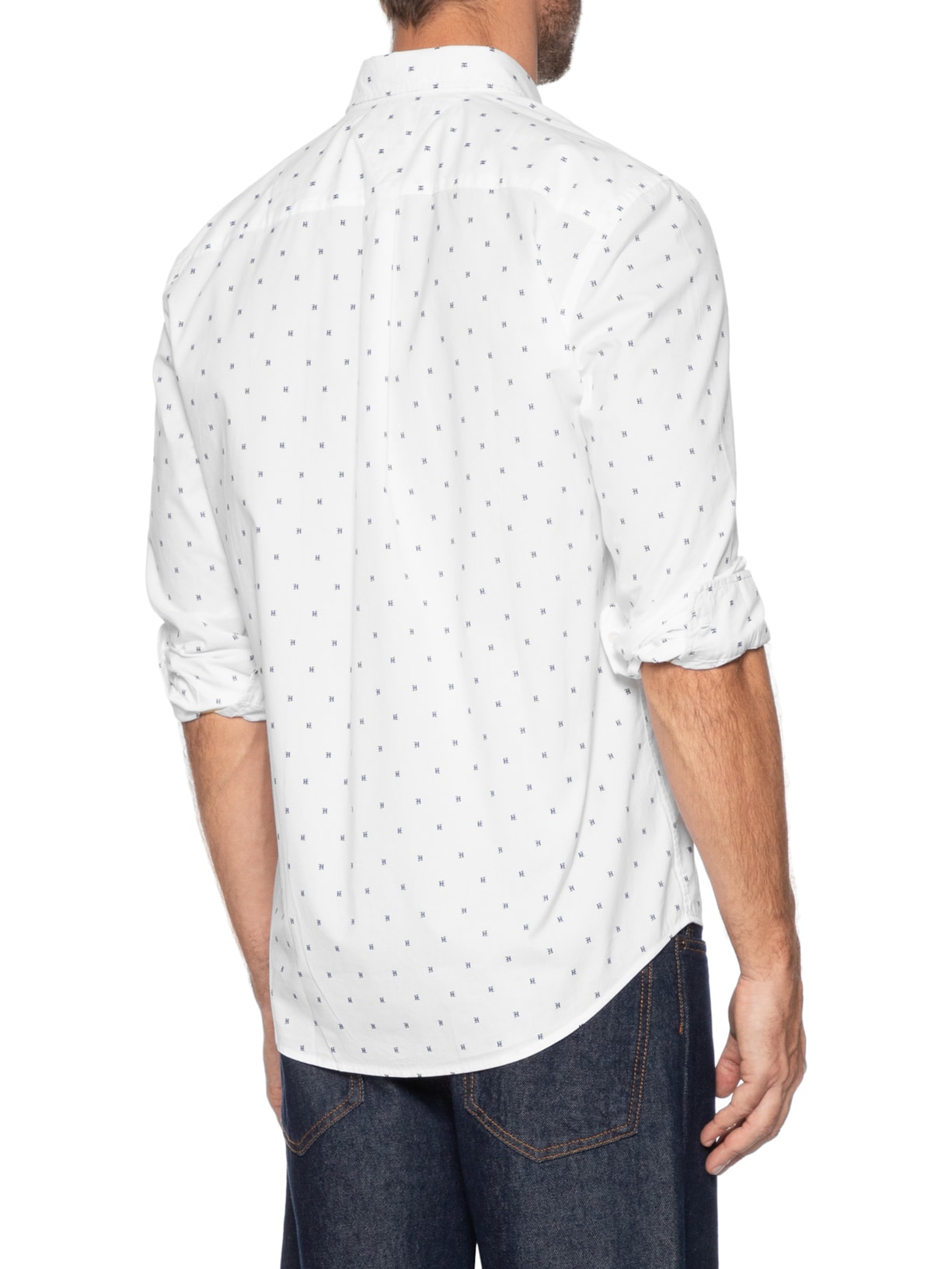 Camisa Masculina Regular Fit Em Popline Estampada Branco Tommy Hilfiger