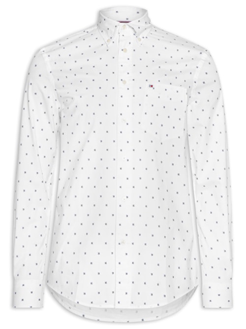 Camisa Masculina Regular Fit Em Popline Estampada - Branco