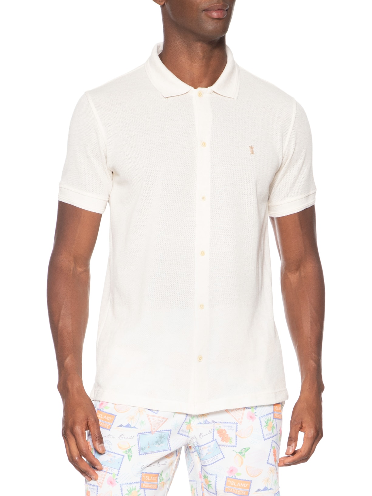 Camisa Masculina Regular Fit Em Tricot Branco Sergio K