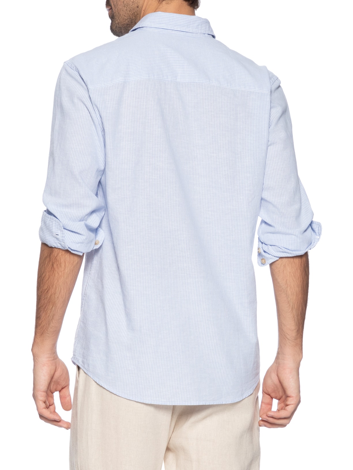 Camisa Masculina Regular Fit Gola Padre Linho Azul Jack & Jones