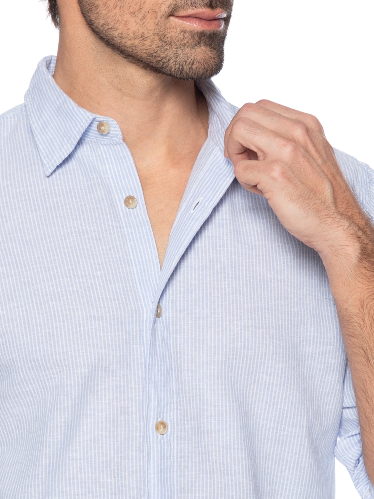 Camisa Masculina Regular Fit Gola Padre Linho Azul Jack & Jones