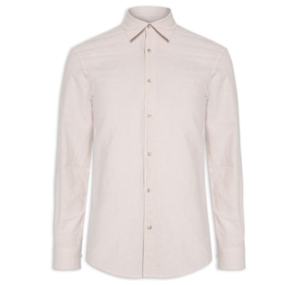 Camisa Masculina Regular Fit Gola Padre Linho - Bege