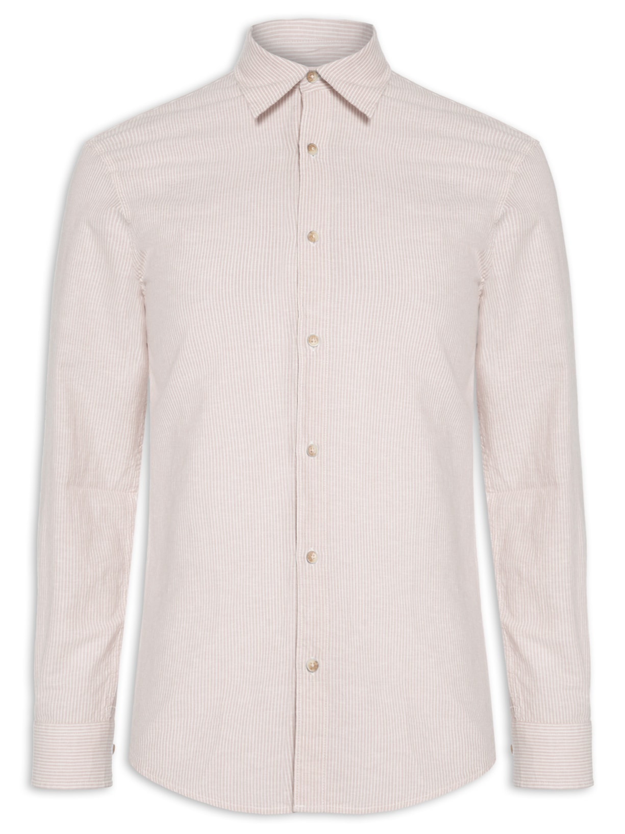 Camisa Masculina Regular Fit Gola Padre Linho - Bege