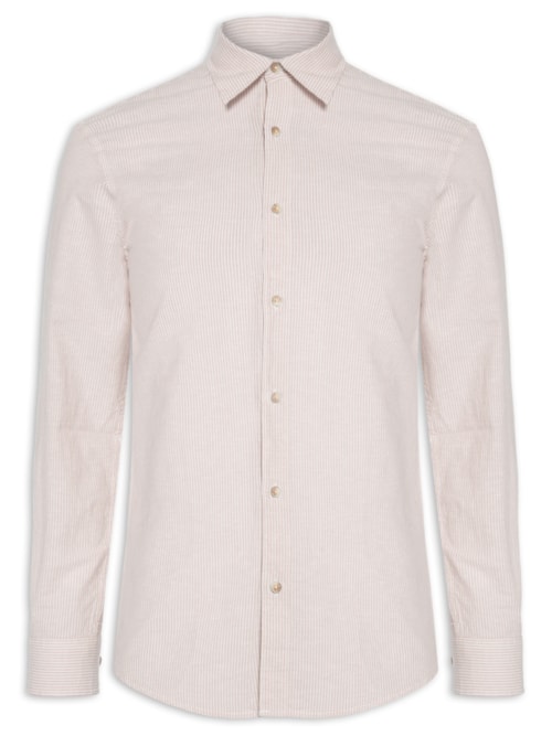 Camisa Masculina Regular Fit Gola Padre Linho - Bege