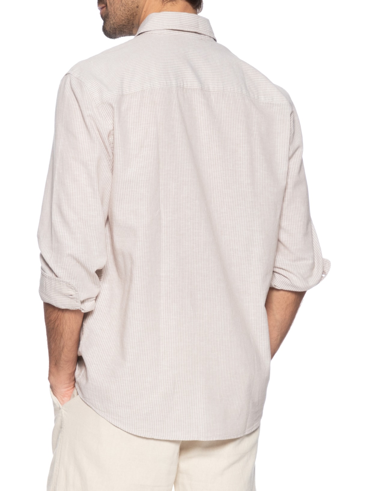 Camisa Masculina Regular Fit Gola Padre Linho Bege Jack & Jones